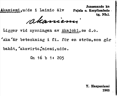 Bild på arkivkortet för arkivposten Akaniemi