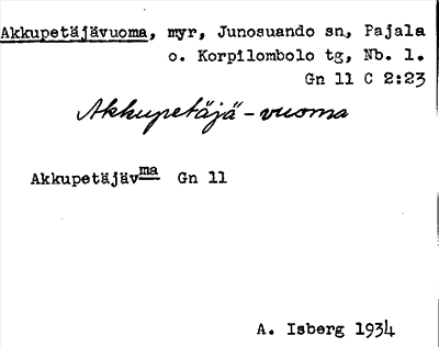 Bild på arkivkortet för arkivposten Akkupetäjävuoma