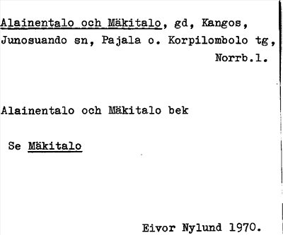 Bild på arkivkortet för arkivposten Alainentalo och Mäkitalo