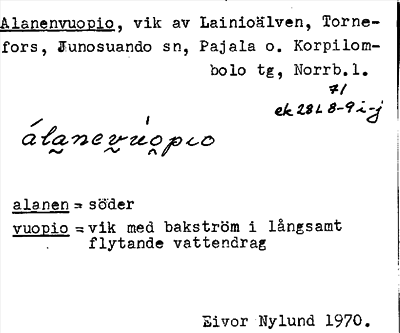 Bild på arkivkortet för arkivposten Alanenvuopio