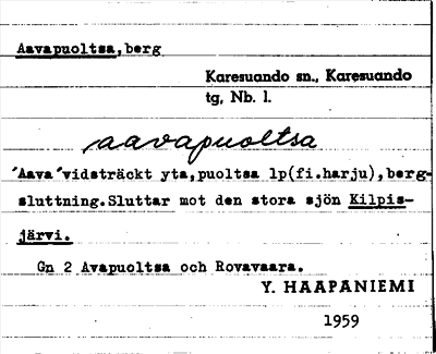 Bild på arkivkortet för arkivposten Aavapuoltsa