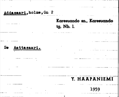 Bild på arkivkortet för arkivposten Addasaari, se Attasaari