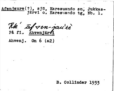 Bild på arkivkortet för arkivposten Afenjaure(?)