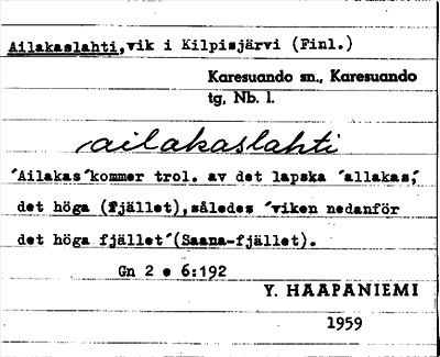 Bild på arkivkortet för arkivposten Ailakaslahti