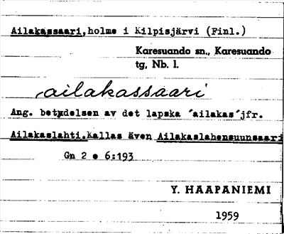 Bild på arkivkortet för arkivposten Ailakassaari