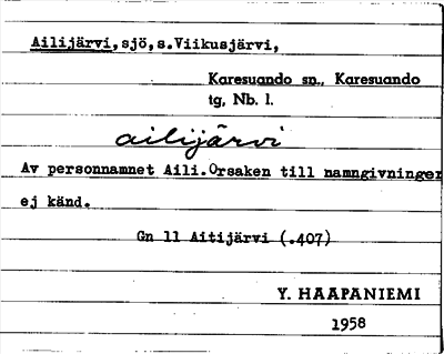 Bild på arkivkortet för arkivposten Ailijärvi