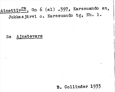 Bild på arkivkortet för arkivposten Ainettivaara, se Ajnatevare