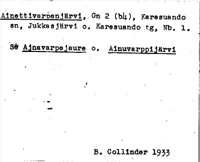 Bild på arkivkortet för arkivposten Ainettivarpenjärvi