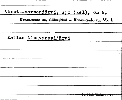 Bild på arkivkortet för arkivposten Ainettivarpenjärvi