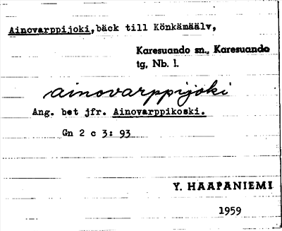 Bild på arkivkortet för arkivposten Ainovarppijoki