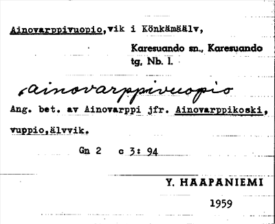 Bild på arkivkortet för arkivposten Ainovarppivuopio