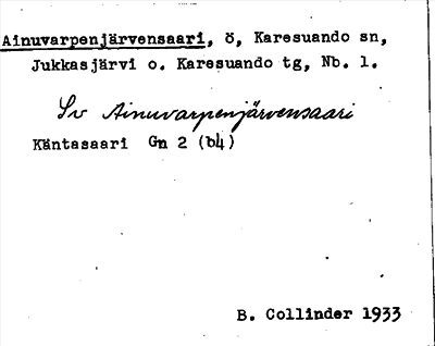 Bild på arkivkortet för arkivposten Ainuvarpenjärvensaari