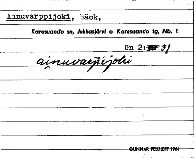 Bild på arkivkortet för arkivposten Ainuvarppijoki