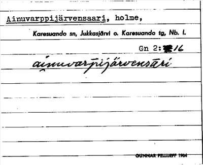 Bild på arkivkortet för arkivposten Ainuvarppijärvensaari