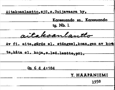 Bild på arkivkortet för arkivposten Aitakoanlantto