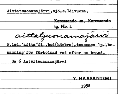 Bild på arkivkortet för arkivposten Aittatsuonamajärvi