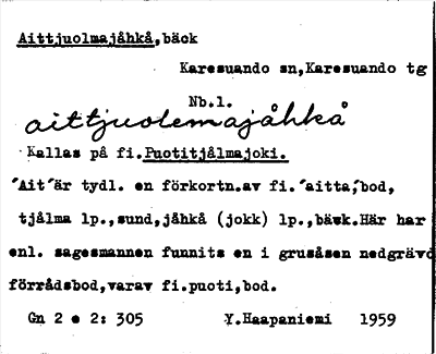 Bild på arkivkortet för arkivposten Aittjuolmajåhkå