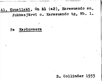 Bild på arkivkortet för arkivposten Al. Kuusilaki, se Karhuvaara