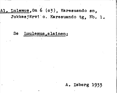 Bild på arkivkortet för arkivposten Al. Lulemus, se Luulemus, alainen