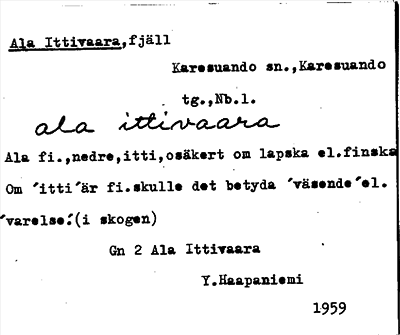 Bild på arkivkortet för arkivposten Ala Ittivaara