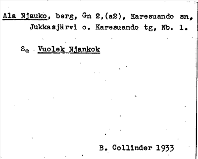 Bild på arkivkortet för arkivposten Ala Njauko, se Vuolek Njankok