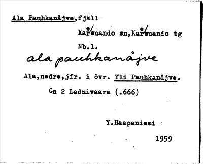 Bild på arkivkortet för arkivposten Ala Pauhkanåjve