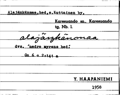 Bild på arkivkortet för arkivposten Alajänkänmaa