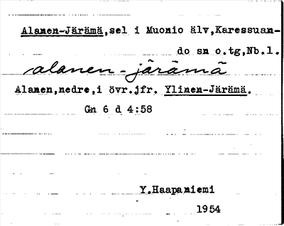 Bild på arkivkortet för arkivposten Alanen-Järämä