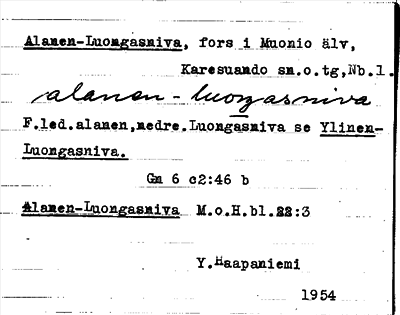 Bild på arkivkortet för arkivposten Alanen-Luongasniva