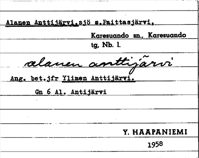 Bild på arkivkortet för arkivposten Alanen Anttijärvi