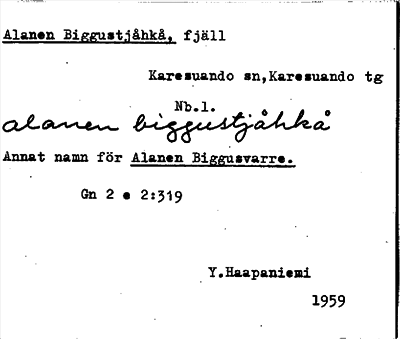 Bild på arkivkortet för arkivposten Alanen Biggustjåhkå