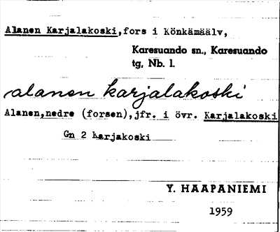 Bild på arkivkortet för arkivposten Alanen Karjalakoski