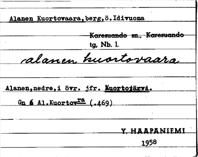 Bild på arkivkortet för arkivposten Alanen Kuortovaara