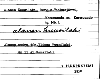 Bild på arkivkortet för arkivposten Alanen Kuusilaki