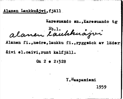 Bild på arkivkortet för arkivposten Alanen Laukkuåjvi