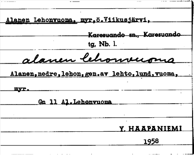 Bild på arkivkortet för arkivposten Alanen Lehonvuoma