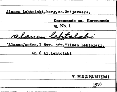 Bild på arkivkortet för arkivposten Alanen Lehtolaki