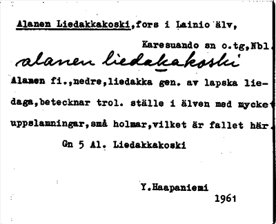 Bild på arkivkortet för arkivposten Alanen Liedakkakoski
