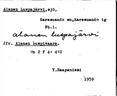 Bild på arkivkortet för arkivposten Alanen Luspajärvi