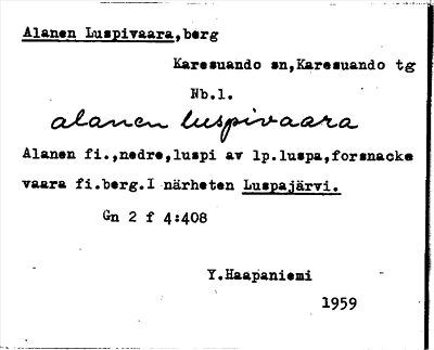 Bild på arkivkortet för arkivposten Alanen Luspivaara
