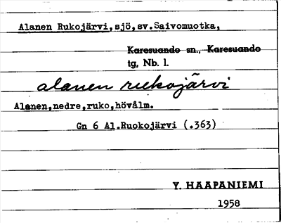 Bild på arkivkortet för arkivposten Alanen Rukojärvi