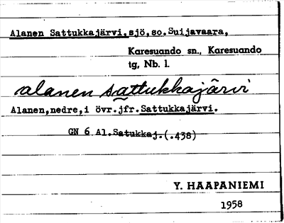 Bild på arkivkortet för arkivposten Alanen Sattukkajärvi