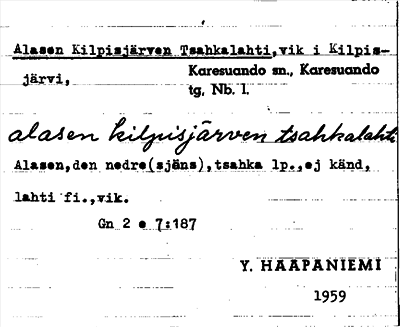 Bild på arkivkortet för arkivposten Alasen Kilpisjärven Tsahkalahti