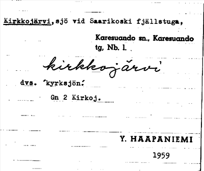Bild på arkivkortet för arkivposten Kirkkojärvi