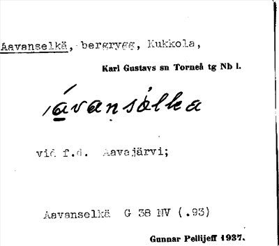 Bild på arkivkortet för arkivposten Aavanselkä