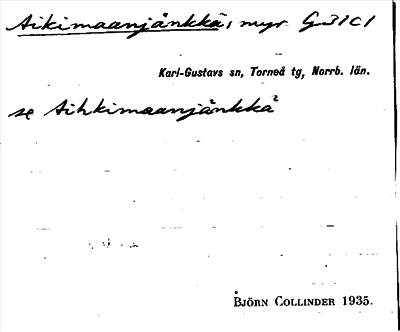 Bild på arkivkortet för arkivposten Aikimaanjänkkä