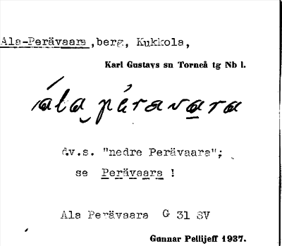 Bild på arkivkortet för arkivposten Ala-Perävaara