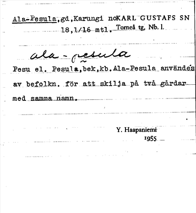 Bild på arkivkortet för arkivposten Ala-Pesula