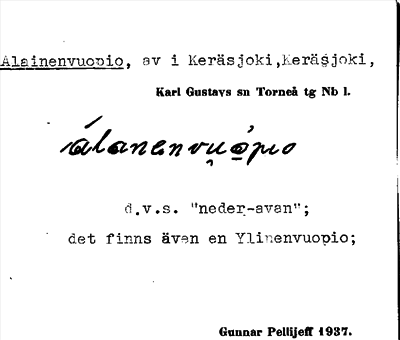Bild på arkivkortet för arkivposten Alainenvuopio