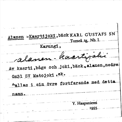 Bild på arkivkortet för arkivposten Alanen-Kaartijoki
